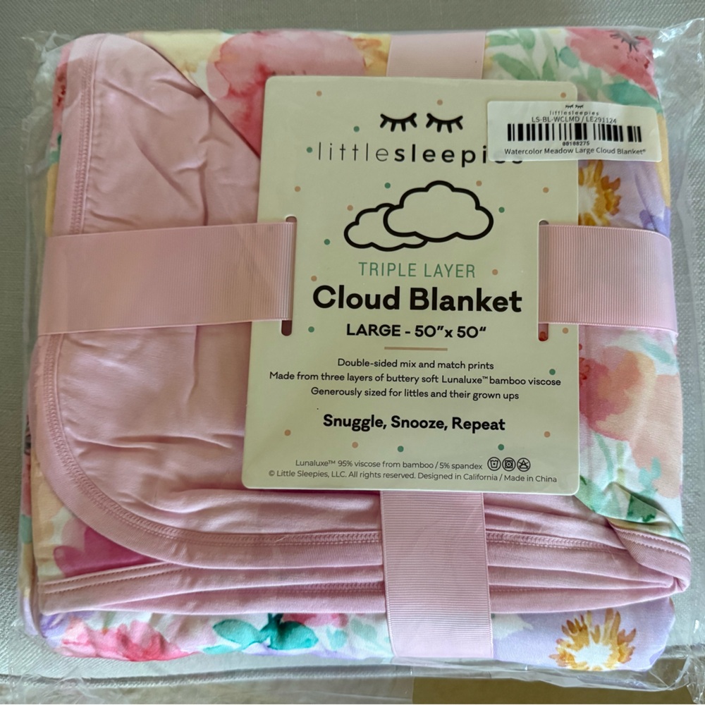 Little Sleepy Large Cloud Blanket - Pink Floral Watercolor Meadow
